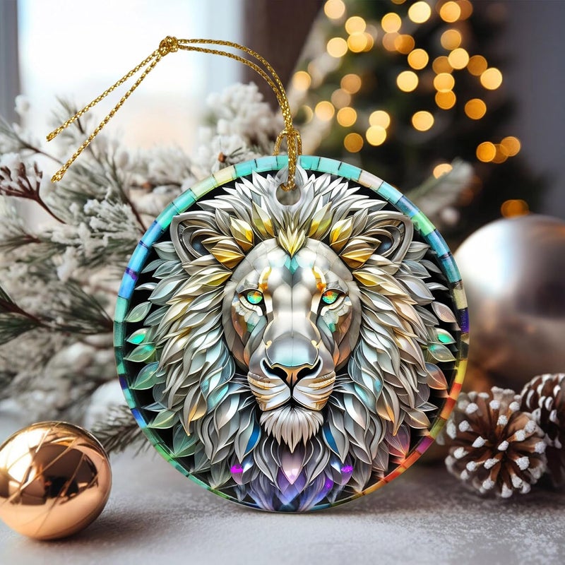 Touber Stained Ceramic Lion Ornament - Lion Christmas Ornaments - Christmas Tree Ornaments - Christmas Decorations - Lion Decor for Office, Room, Home - Holiday Present Ideas - Image 4